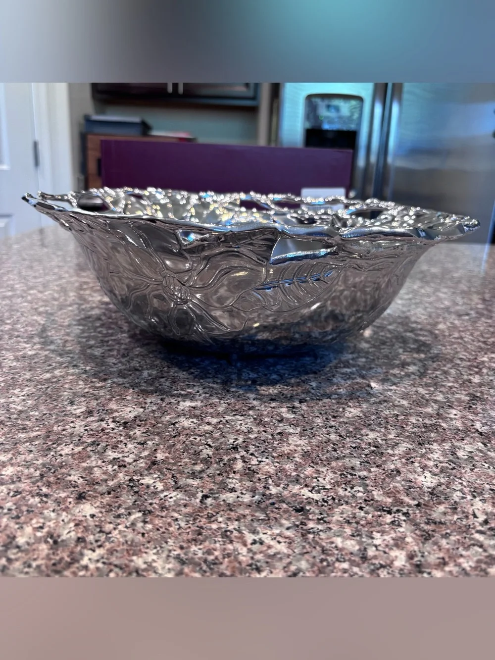 NEW Arthur Court Magnolia 2001 Large 14” Salad Fruit Serving Bowl Aluminum